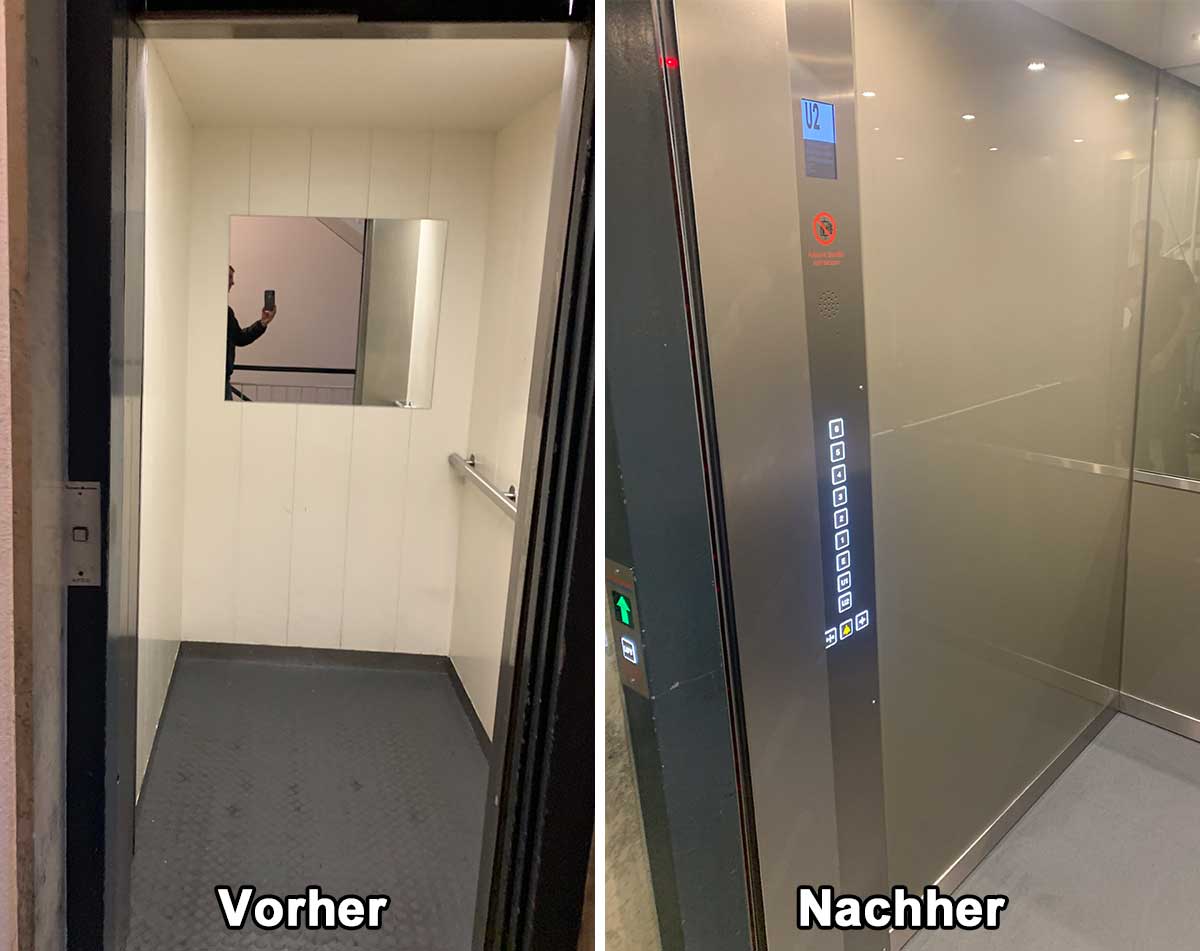 Vorher/Nachher Aufzugskabine – Beispiel 1